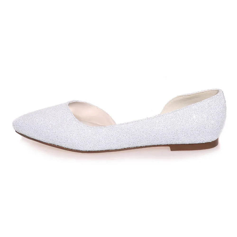 Creativesugar элегантный 3D блестящая женская обувь с острым носком, белого цвета и цвета слоновой кости, дорсай широкие женские Повседневное Свадебная обувь вечерние туфли на выпускной обувь на плоской подошве без застежки