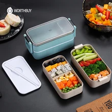 WORTHBUY Japanischen Mikrowelle Bento Box Weizen Stroh Kind Lunchbox Dicht Bento Lunch Box Für Kinder Schule Lebensmittel container(China)