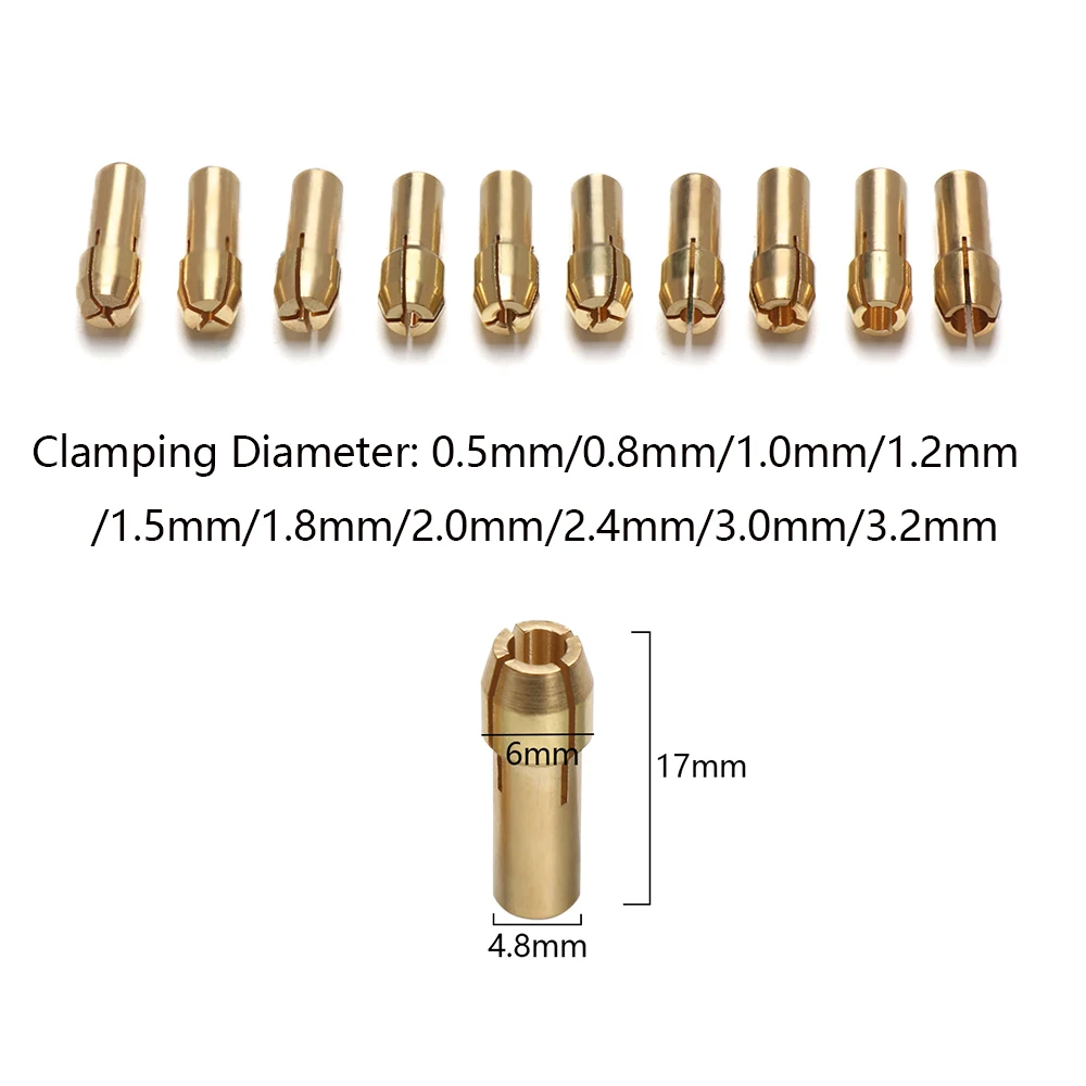 10 шт. 0,5-3,2 мм подходит для вращающихся инструментов/штырьковых тисков аксессуары для инструментов мини-сверла латунный цанговый патрон 4,8 мм хвостовик для вращающегося инструмента