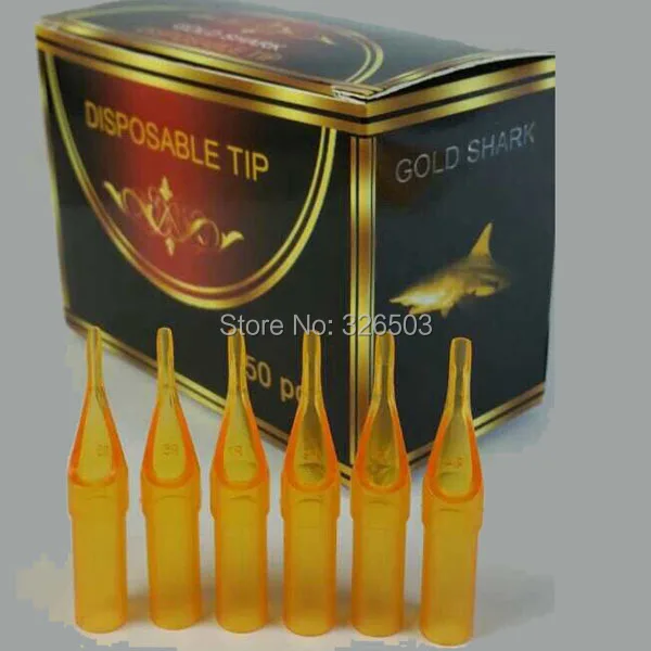 

500PCS You Pick Sizes Gold Shark Disposable Tattoo Sterile Tips Nozzle Supply - GSDT-A-500