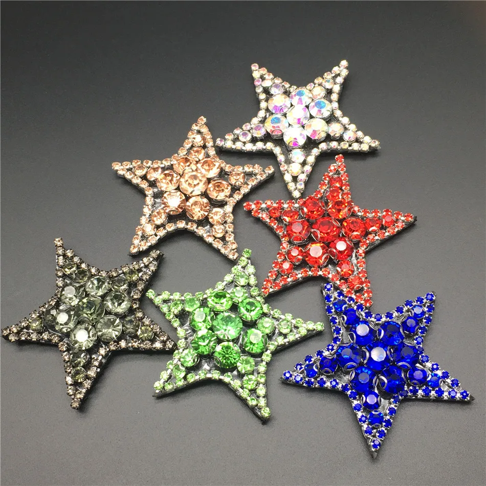 

Handmade Rhinestone beaded Patches,star red blue green silve Sew on Crystal pearl patch for clothes beading Applique cute patch