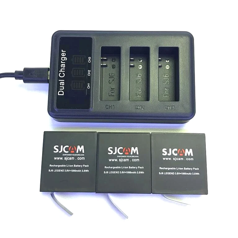 Новое зарядное устройство SJCAM с 3 разъемами USB и ЖК дисплеем для экшн камер Sj6 Legend/Sj7