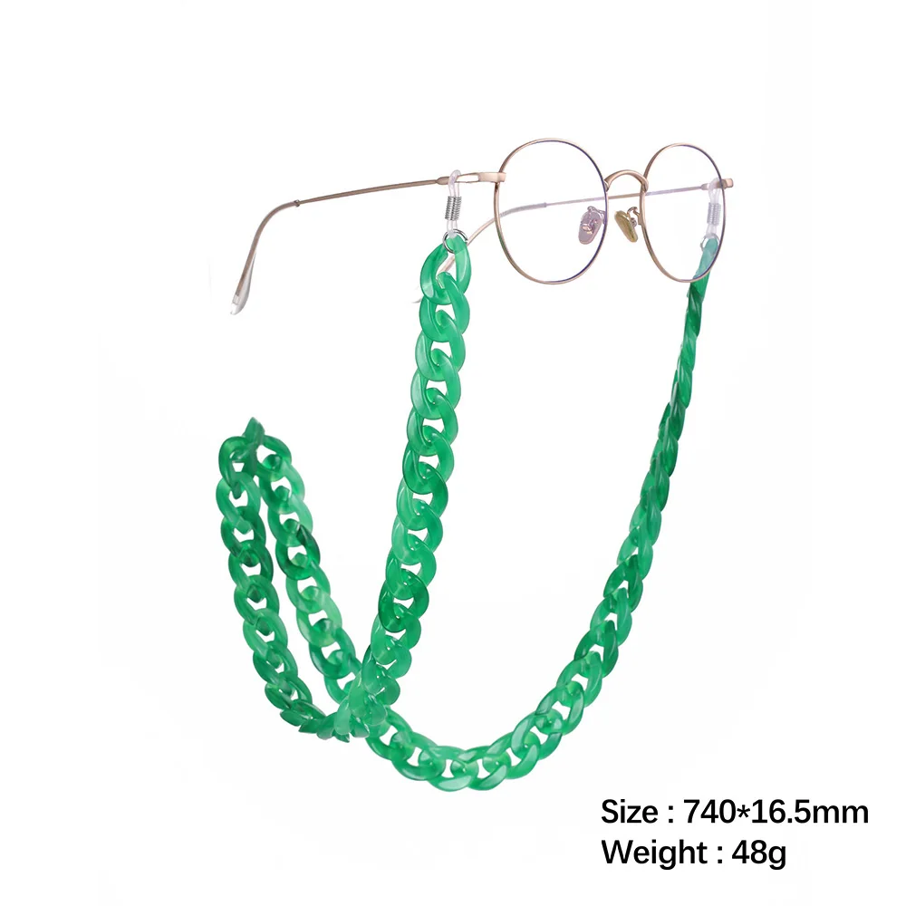 Teamer 74 см Ретро широкие стекла цепи модные черные красные синие зеленые акриловые солнцезащитные очки ремешки очки для чтения Висячие шеи цепи - Цвет: 5WhiteSilver