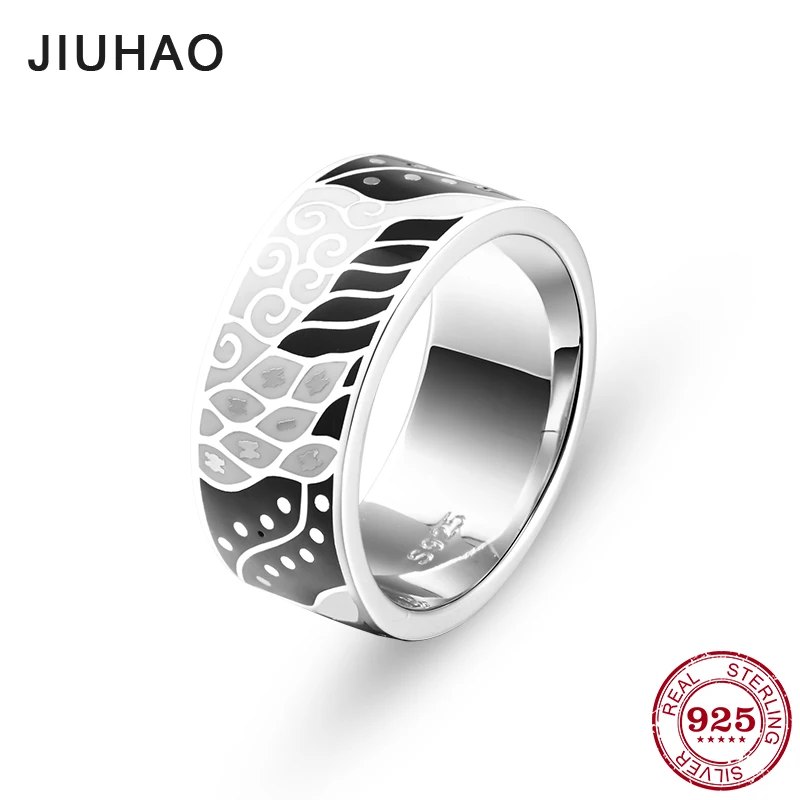 

Like black white painting for women Authentic 925 Sterling Silver charms Fashion Rings Anniversary Jewelry Enamel