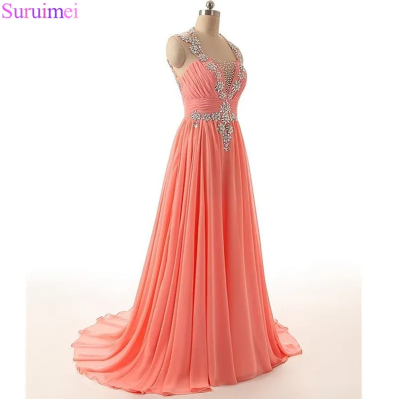 6 Robe De Soiree Dubai Evening Dresses Long 2018 High Quality Square Gorgeous Crystals Beaded Sequined Chiffon Evening Dress Vestidos