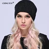 CHING YUN 2022 winter Knitted Skullies Warm hats for women Cashmere knit beanie hat female wool Fluffy lining Silver plated yarn ► Photo 3/6