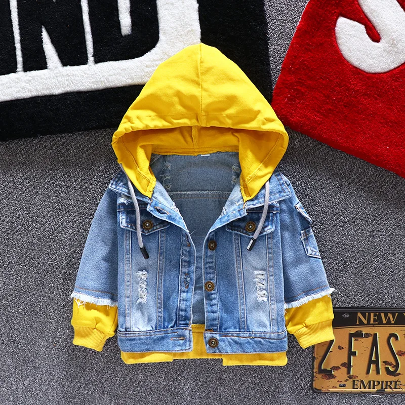 Blusão para 1th Jaqueta Jeans Meninas Crianças Outono Meninos Hoodies Cabolsa Denim Manga Longa Outerwear 2 3 4 5 6 Anos 2020 8 Cheap Jaquetas e casacos