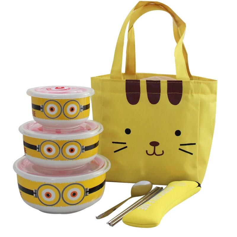 

3PCS set Cute Lunch Box Food Storage Container Kitchen Accessories with Sealing Cover Microwave Work Lunch Box for Office