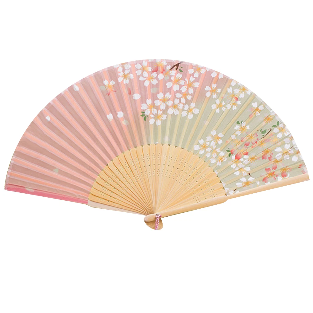 

Chinese Style Women Bamboo Frame Silk Fans Butterfly Cherry Floral Folding Fans Home decorations