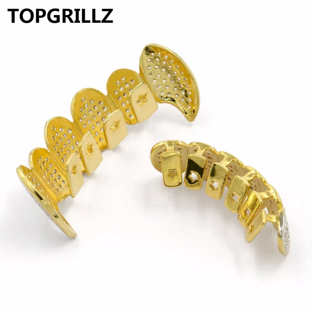 TOPGRILLZ пользовательский Fit посеребренный CZ микро проложить сверху и снизу Пользовательские Гриль Набор родий зубы грили вампирский зуб Grillz