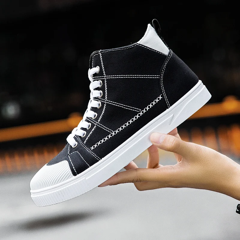 عالية أعلى رجل حذاء قماش الربيع الخريف رجل تزلج أحذية رمادي ضوء الأخضر عارضة الأحذية المطاط أسفل أحذية مشي الرجال