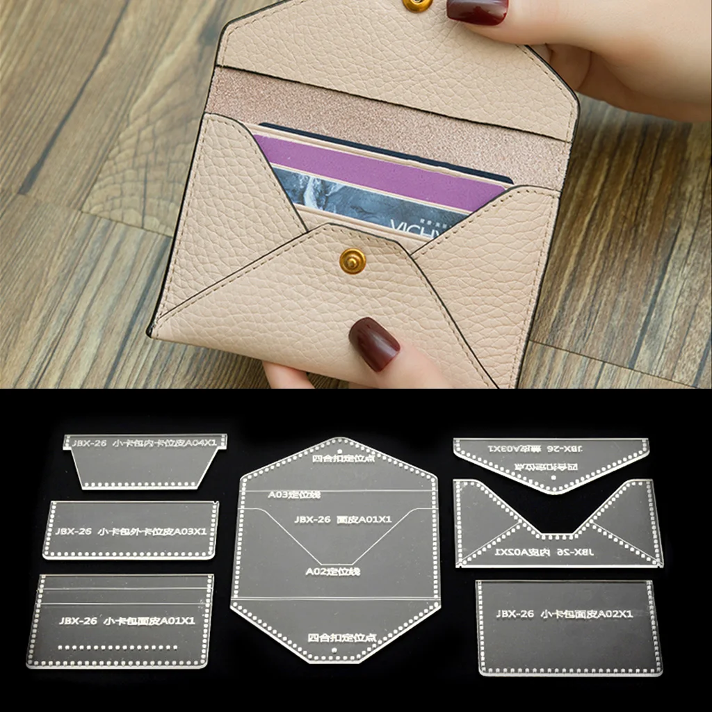7Pcs Business Card Bag Purse Acrylic Leather Handbag Template Leathercraft Sewing Pattern DIY 
