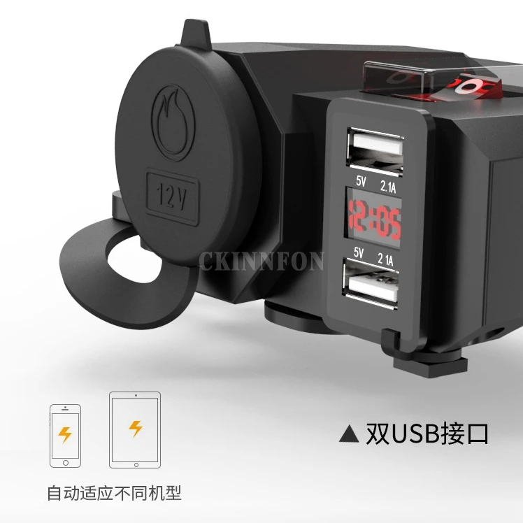 50 шт./лот, новинка, водонепроницаемый, 4.2A, двойной USB, для мотоцикла, прикуриватель, розетка, скутер, ATV, 12 В, адаптер, светодиодный, напряжение, дисплей