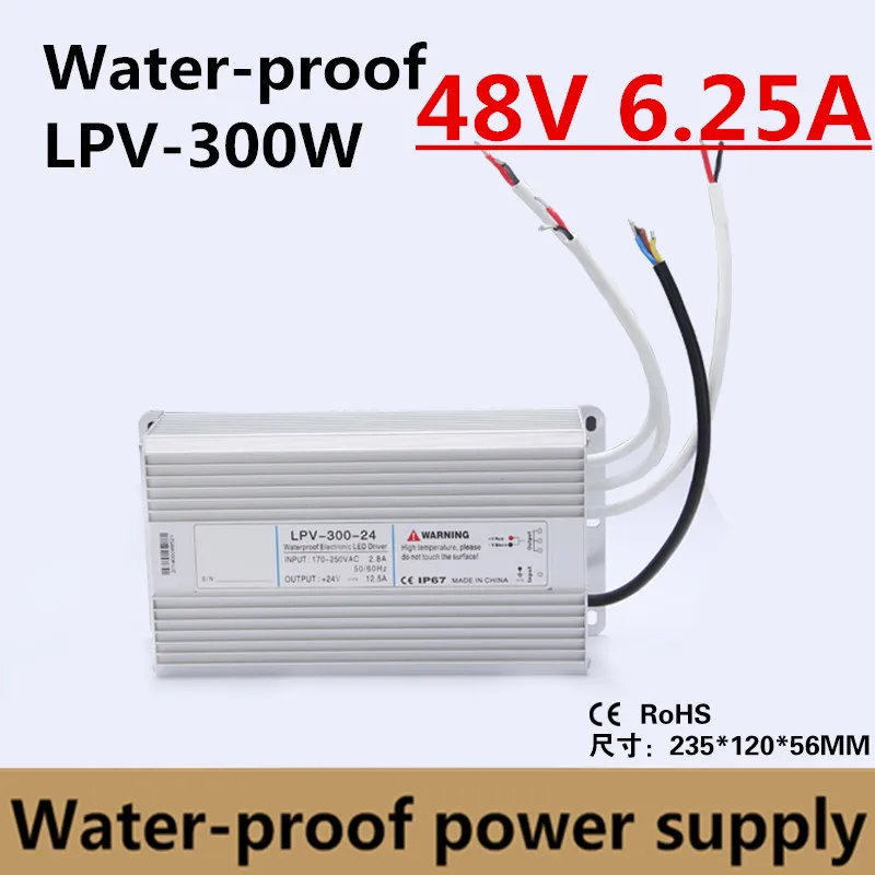 CE RoHS 승인 300w 48v 6.25a 방수 전원 공급 장치 led 드라이버 입력 180  264VAC 출력 48V 전원 공급 장치 야외용