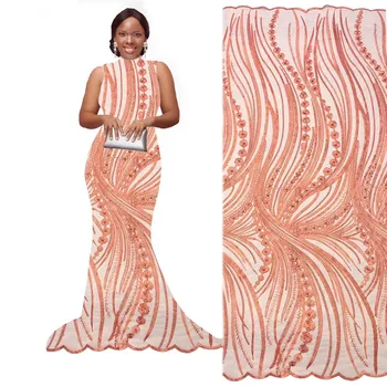 

New beautiful silk embroidery beads hot diamonds African lace Nigeria French mesh gauze wedding dress skirt 5 yards