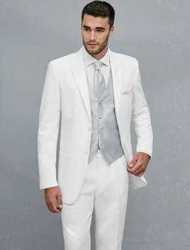 

New Arrival Two Buttons White Groom Tuxedos Groomsmen Men's Wedding Prom Suits Custom Made (Jacket+Pants+Vest+Tie) K:176