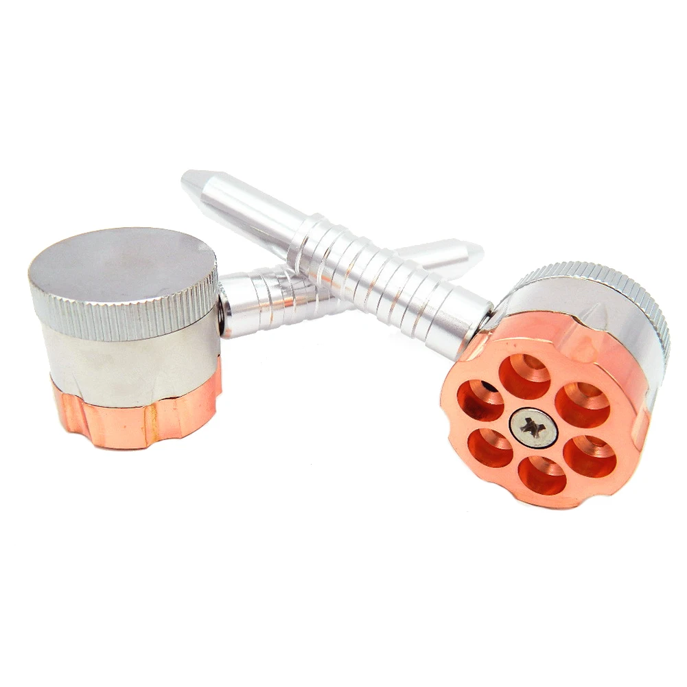 2 Uses zinc alloy Revolver Pipe weed grinder six shooter pipe 12cm