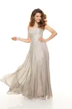 Silver Gray Formal dance font b dress b font Flowing Chiffon Beaded Design Long font b