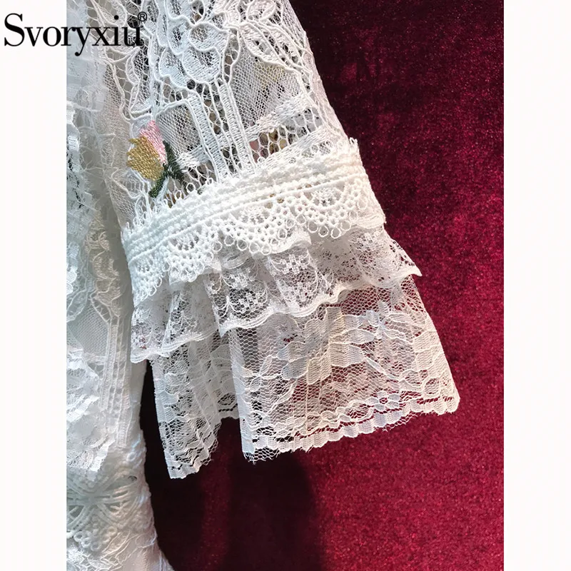Женское кружевное платье Svoryxiu белое ажурное вечернее с цветочной вышивкой на