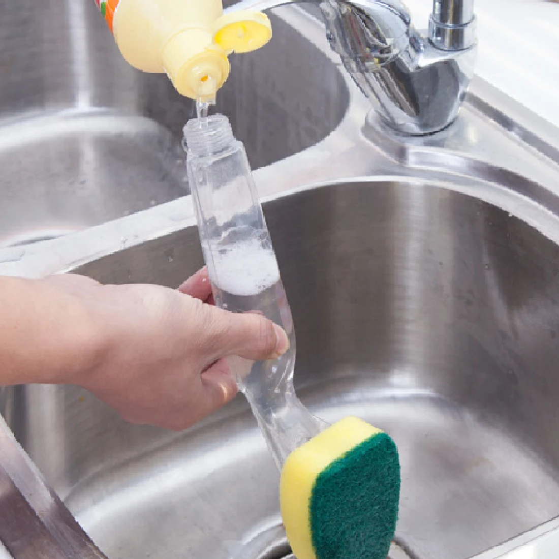 

Sdr Dish Washing Tool Soap Dispenser Handle Refillable Bowls Cleaning Sponge Brush For Kitchen Clean Tools