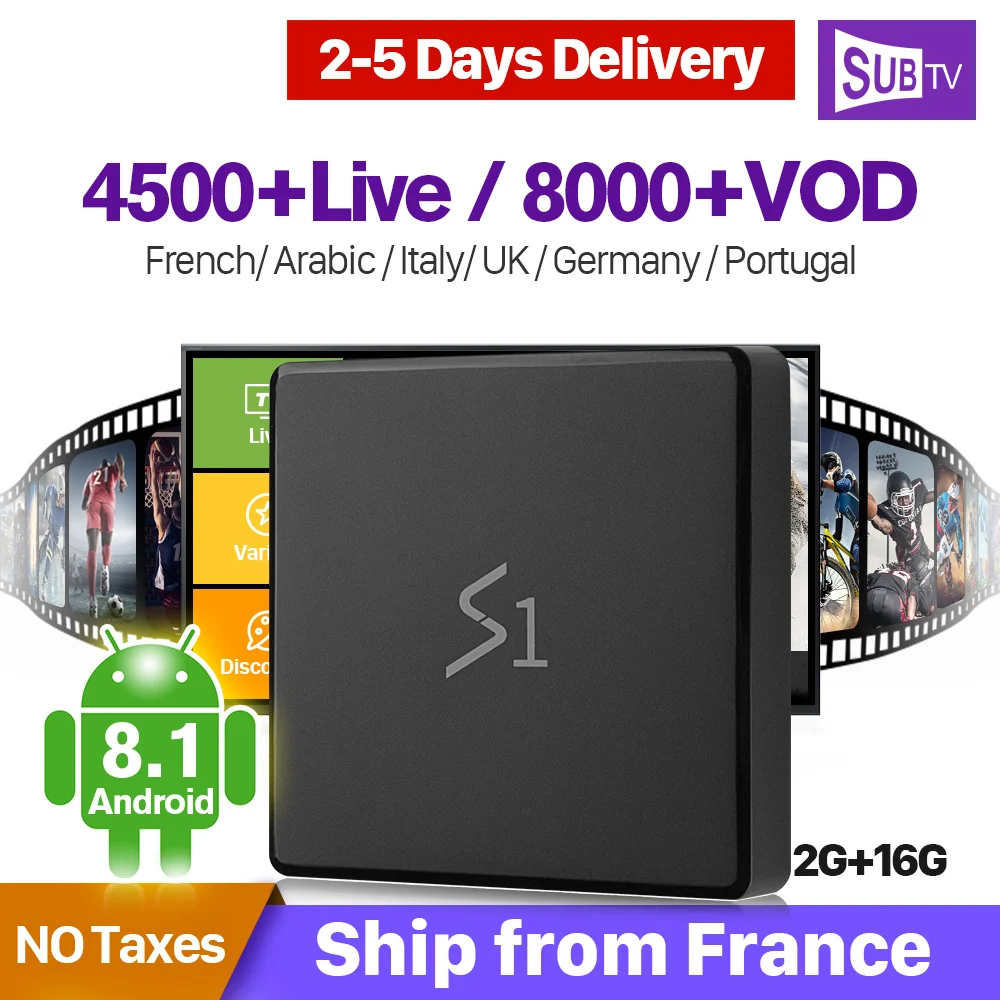 SUBTV IPTV France Arabic Leadcool S1 Set Top Box Android 8.1 2+16G Italy 4K Full HD Lives French IP TV Code 1 Year Like X96 Mini
