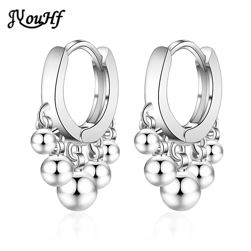 

JYouHF Fashion Silver Gold Beads Tassel Earrings for Women Female 925 Sterling Silver Hoop Earring Jewelry Kolczyki Oorbellen
