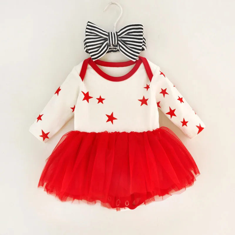 Платье для новорожденных; Сетчатое платье-пачка для маленьких девочек; комбинезон с пентаграммой и повязка на голову для девочки в полоску
