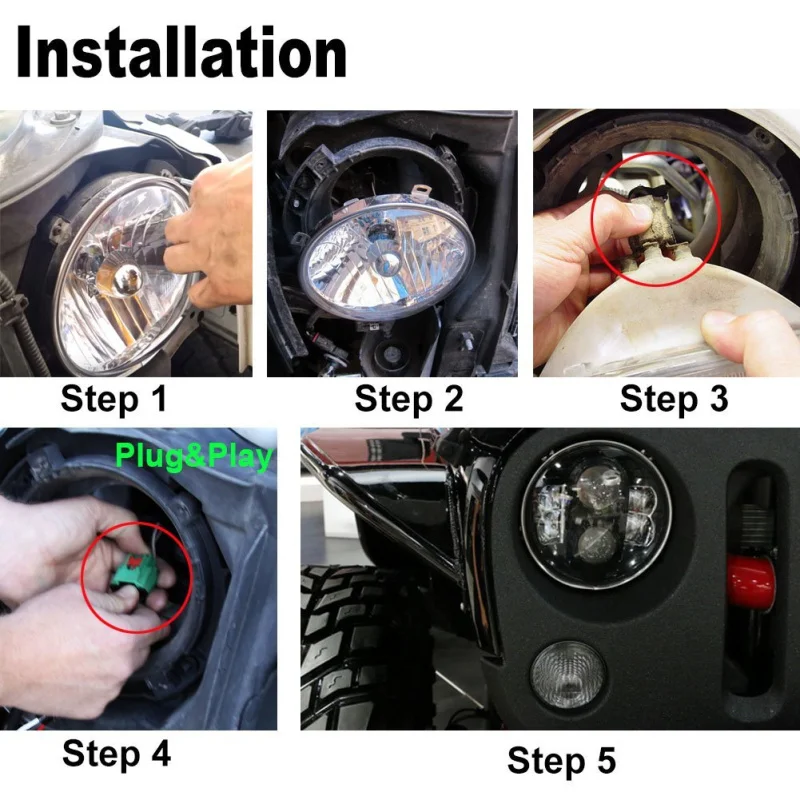 FADUIES 7 80W Round Black LED Headlights Bulb H4 High Low Beam For Jeep Wrangler JK TJ LJ Hummer H1 H2 LED Headlamps(1Pair)  (18)
