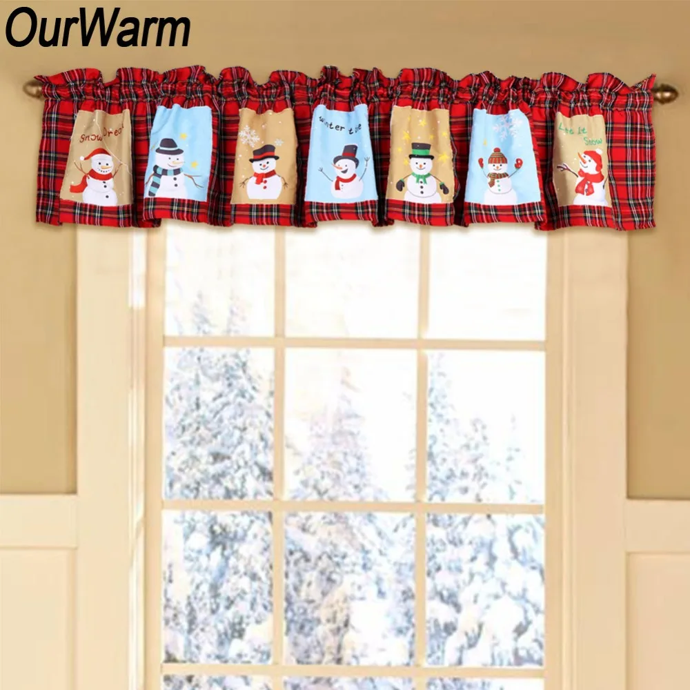 Home-X Snow Time Checkered Window Valance//Curtains Christmas Decorations and Home D/écor