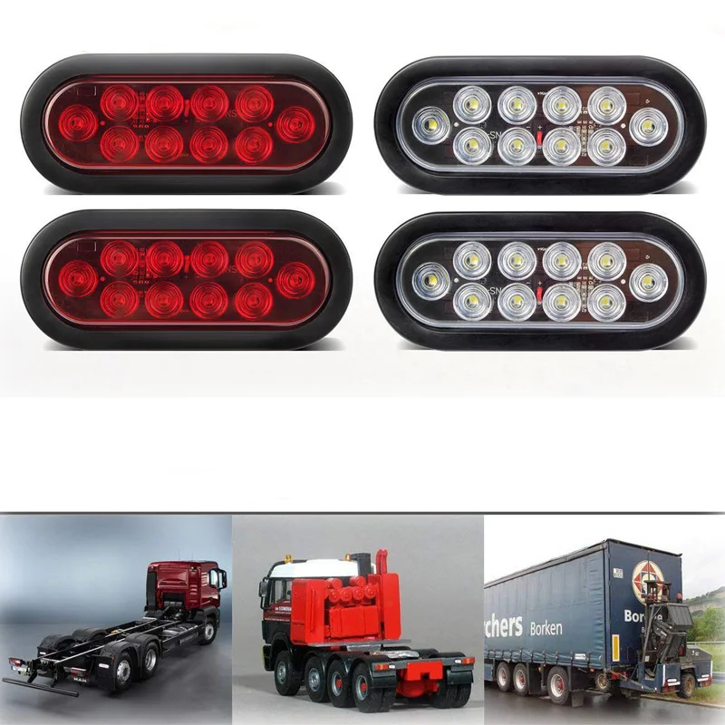 

6' Oval 10Led Clear Backup Reverse Fog Light Bulb Grommet Plug Red Brake Tail Lamp for Turck Trailer Peterbilt FREIGHTLINER 12V
