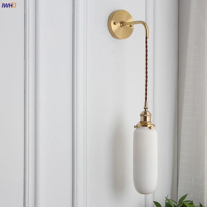 IWHD, скандинавский керамический светодиодный настенный светильник, зеркало для ванной комнаты, спальни, Современный японский стиль, винтажный настенный светильник, бра, светодиодный светильник Wandlamp ing