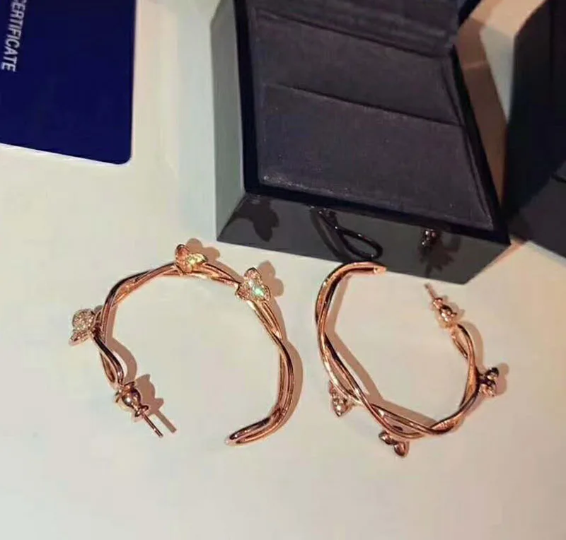 

Brand Fashion Pure 925 Sterling Silver Jewelry For Women Big Rose Flower C shape Earrings Gold Color Stud Earring Wedding