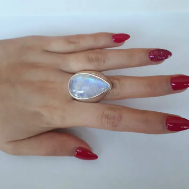 Moonstone Anelli per Le Donne Iperbole Vintage Anello Goccia Dell'acqua Pietra B Moonstone Anelli per Le Donne Iperbole Vintage Anello Goccia Dell'acqua Pietra B