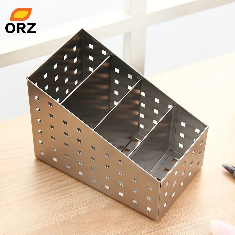 ORZ متعددة الوظائف تخزين صندوق من الاستانلس ستيل مكتب مستحضرات التجميل ماكياج المنظم مربع القرطاسية أدوات المائدة تخزين الحاويات