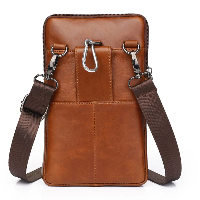 أزياء الرجال جلد طبيعي حزام هوك فاني الخصر حزمة الاتجاه السفر عالية الجودة العلامة التجارية Crossbody أكياس الهاتف حالة محفظة