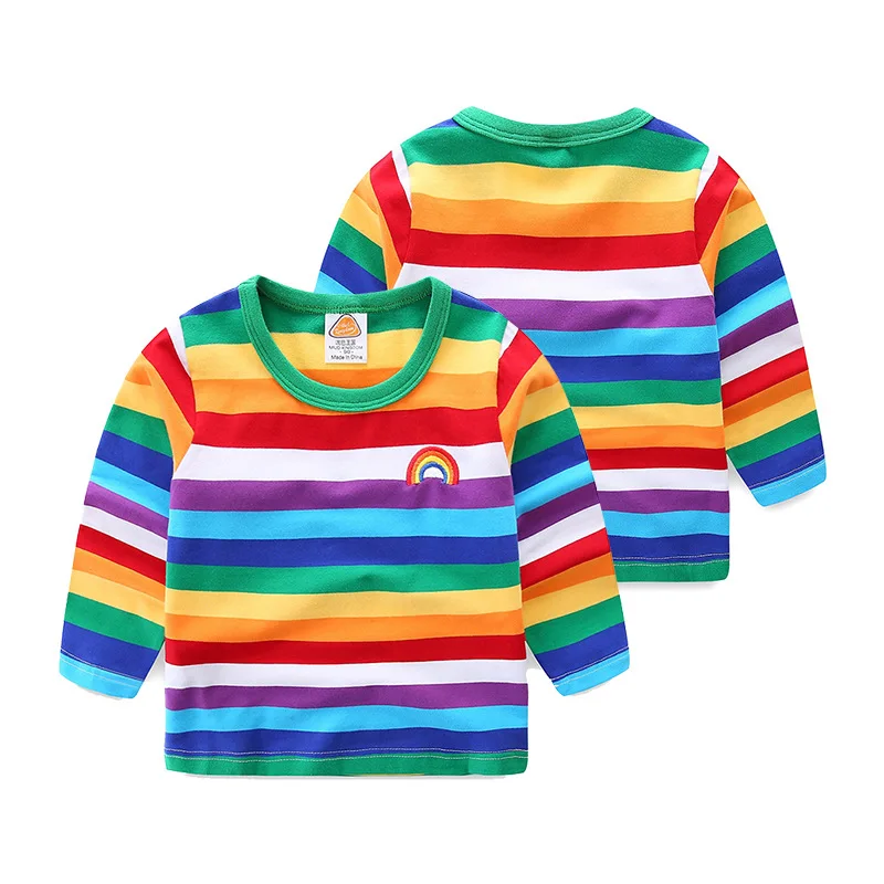Коллекция года, модная Осенняя Толстовка цветов радуги, детские футболки рубашка с длинными рукавами для маленьких мальчиков и девочек футболки, топы, детская одежда, От 1 до 6 лет