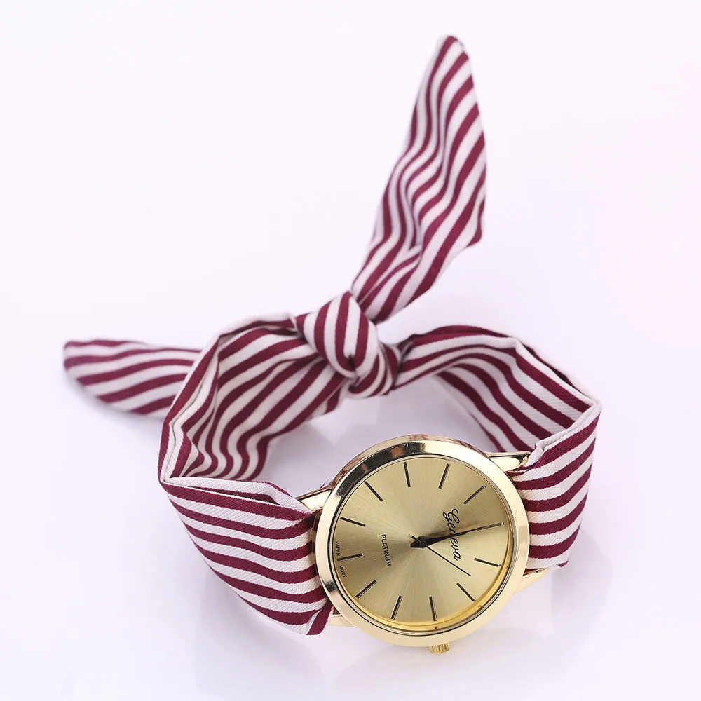 Hot Fashion Watch Women Stripe Floral Cloth Quartz Dial Bracelet Wristwatch New 213