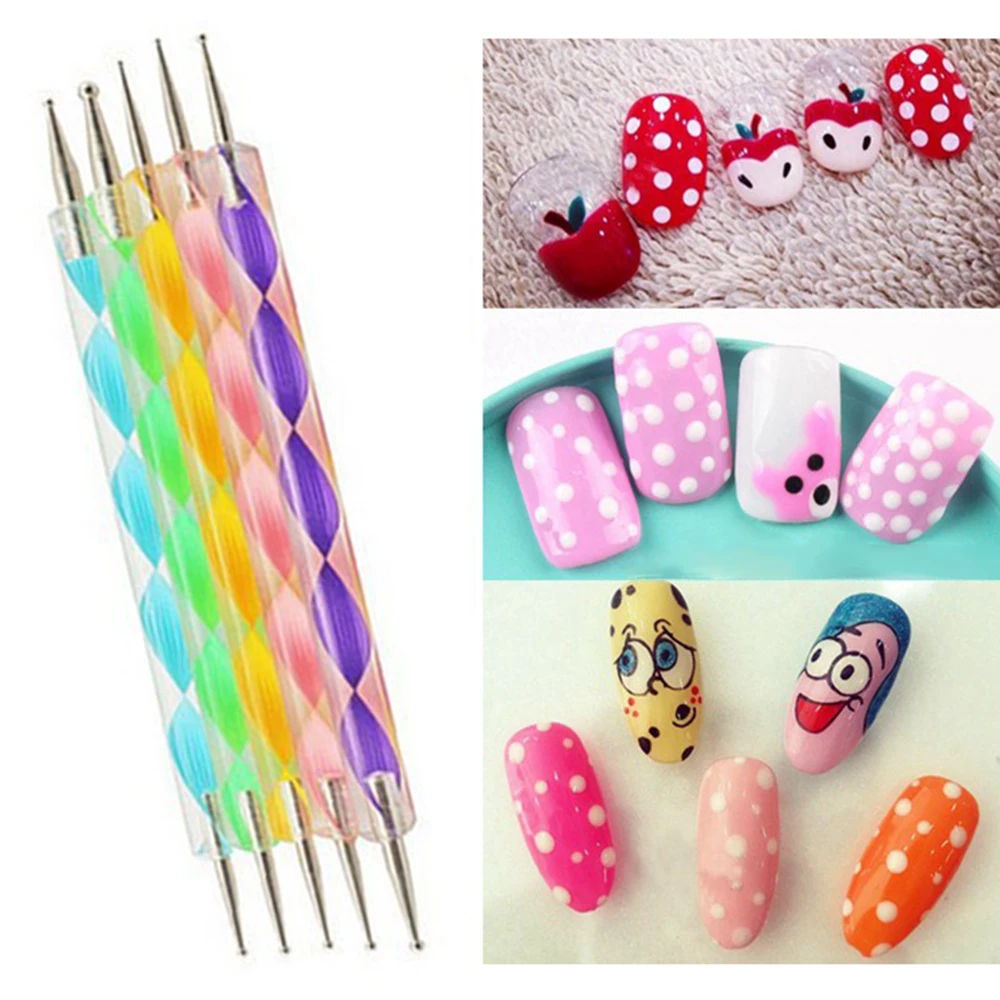 

5Pcs 2 Way Dotting Pens Marbling Tool Nail Art Dotticure Instruments Doting Tool DIY Device For Nail Desgisn
