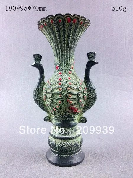 

00599 Ancient Chinese Bronze - Candlestick Peacock statue