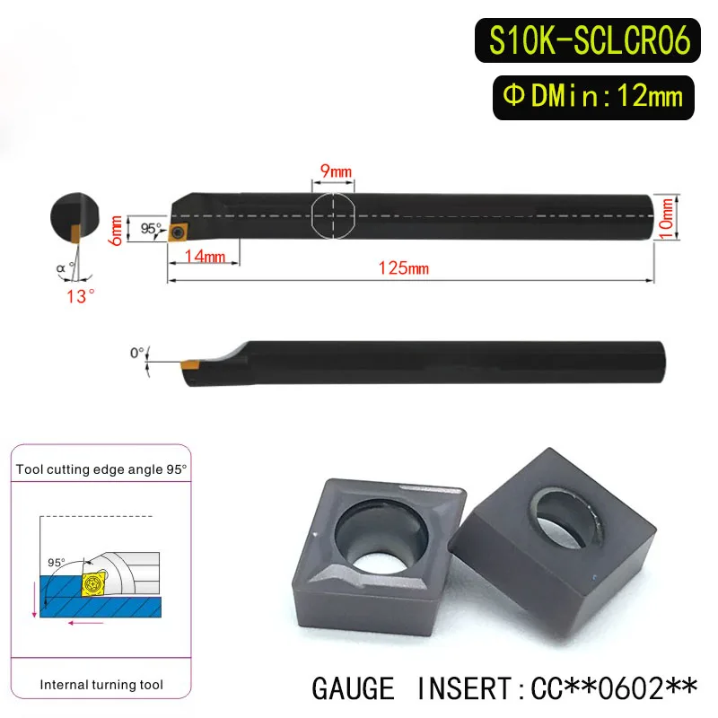 

S10K-SCLCR06 95 Degrees Internal Turning Tool Holder ForCCMT060204 CCMT060208 Insert Internal Boring Bar Lathe Machine