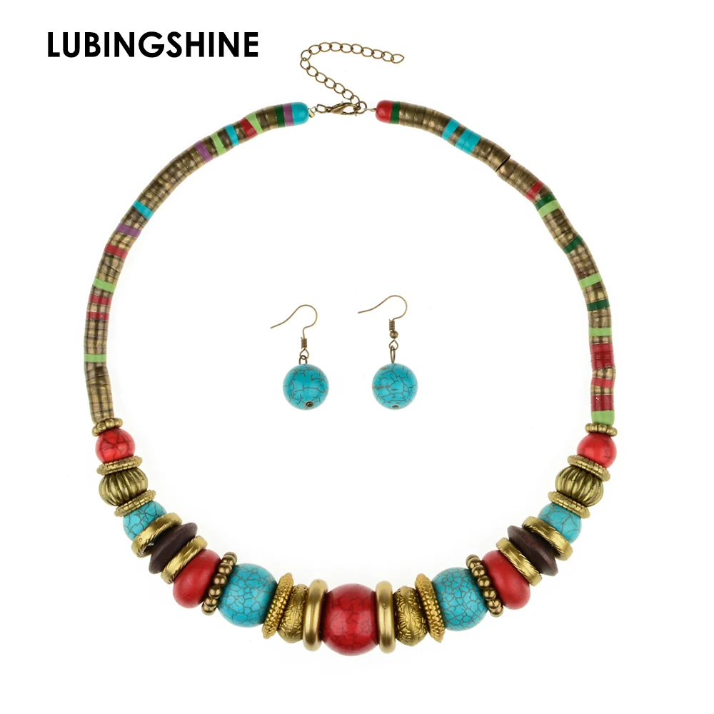

Fashion Snake Chain Jewelry Set Tibetan Alloy Pendant Necklace&Earrings Women Natural stone Necklace Choker Collar T123