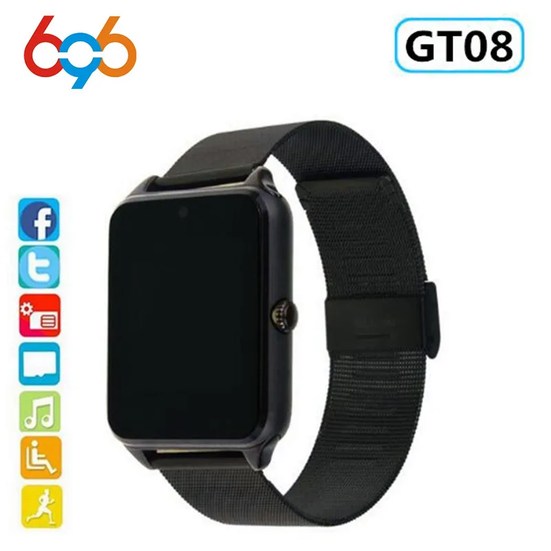 

696 Smart Watch GT08 Plus Metal Strap Bluetooth Wrist Smartwatch Support Sim TF Card Android&IOS Watch Multi-languages PK S8 Z60