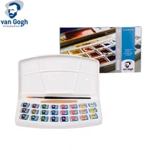 Ван Гог 24 цвета пластиковая коробка Твердые акварельные пигмент Содержит природную губку и кисти или художника