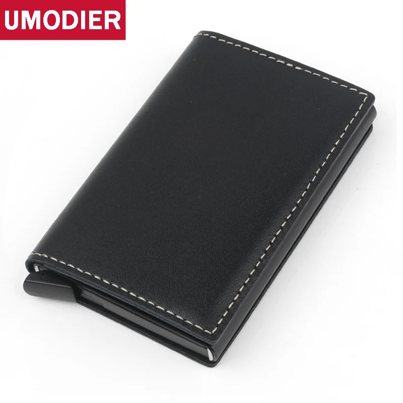 

UMODIER Genuine Leather Metal Men Card Holder RFID Aluminium High Quality Credit Card Holder with RFID Blocking Mini Wallet