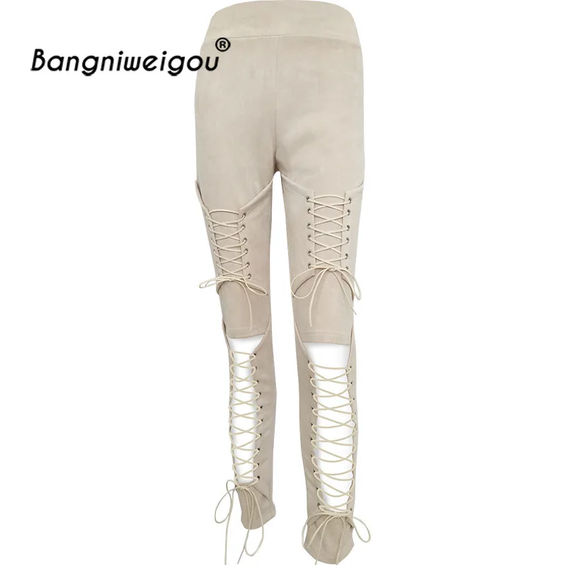 Sexy Lace up Suede Pants High Waist Hollow Cutout Crisscross Leggings Pencil Goth Pants Punk Retro Apricot Trousers Streetwear Sexy Lace up Suede Pants High Waist Hollow Cutout Crisscross Leggings Pencil Goth Pants Punk Retro Apricot Trousers Streetwear