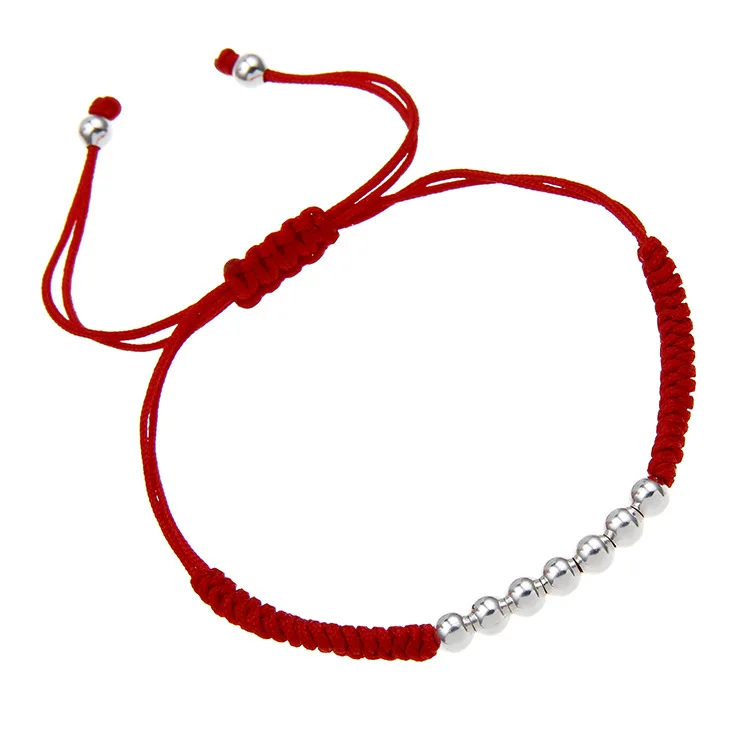 Минималистский ручной плетеный браслет с красной нитью, регулируемый браслет с круглыми бусинами, браслет для детей, девочек, подарок на день рождения, ювелирные изделия