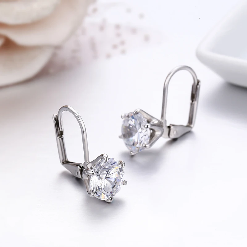 1ct белый золотой цвет шесть когтей круглые серьги кольца с фианитами зажим петли