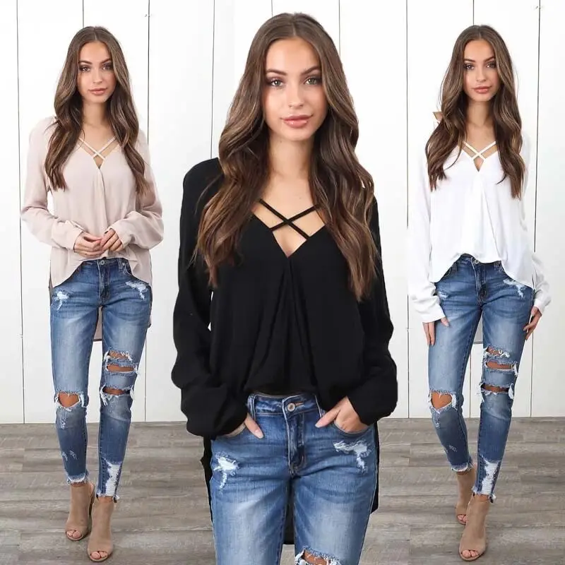 2019 Women Black Blouse Tops Summer Top Lady Office Shirt