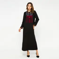 Летнее платье Бохо Стиль Для женщин с длинными рукавами и круглым вырезом с вышивкой и кисточками мусульманская одежда Свободные длинное