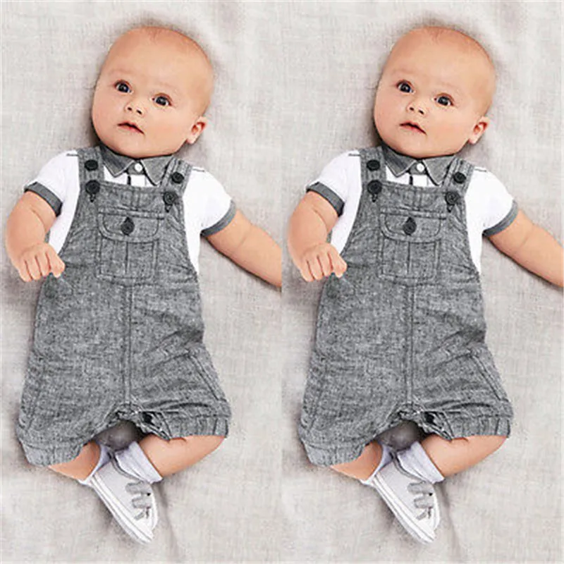 

NewBaby 2017 Infant Kids Baby Boys Clothes Jumpsuit T-shirt+Braces Pants Outfit Set Summer Cool Suit Age 0-24M